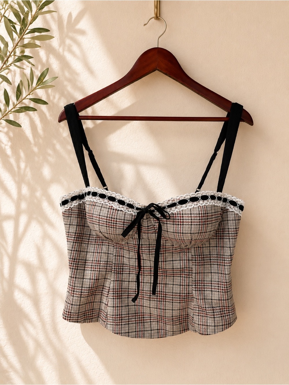 More To Come plaid corset cami top coquette dark academia L